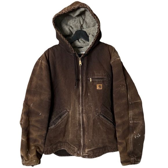 Carhartt Hooded Canvas Duck Distressed Jacket Large - Picture 1 of 5